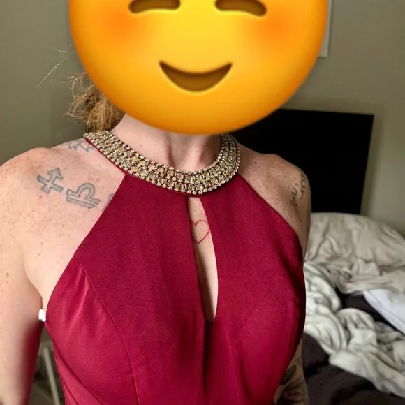 Dancing Queen Burgundy Maxi Dress with Embellished Neckline - Picture 5 of 6